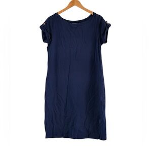 Doncaster | Navy crewneck cotton blend stretch short sleeve dress